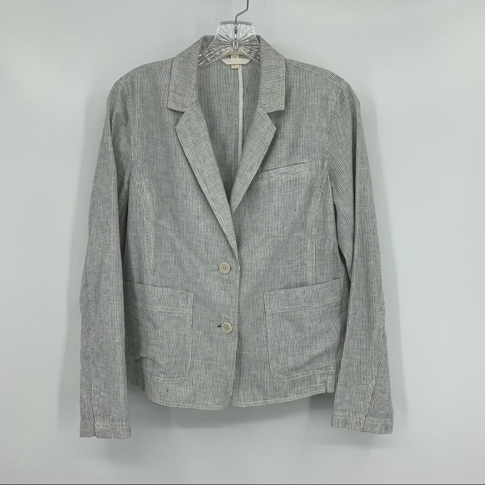 Eileen Fisher Blazer Ticking Stripe Two-Button Hemp Organic Cotton Gray Size XS